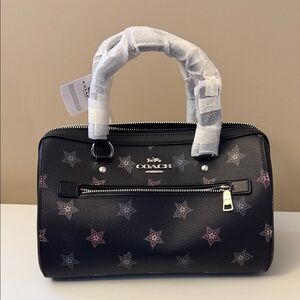 Coach Black Rowan Satchel with Multi Dot Star Print
